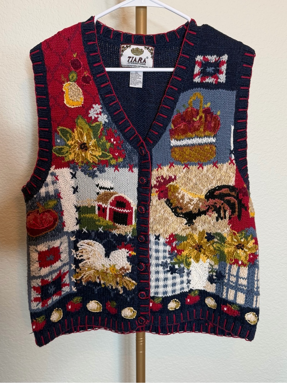 Tiara International Embroidered Farm Motif Sweater Vest